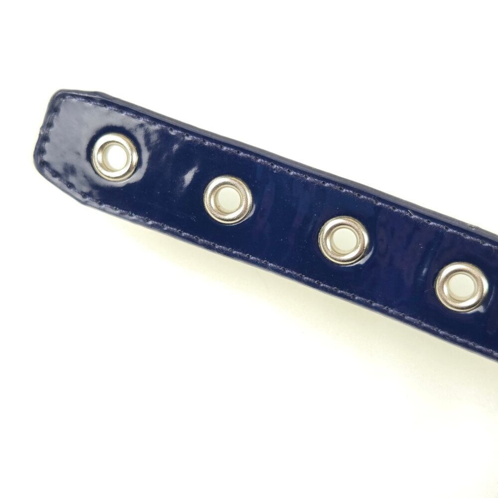 Reversible Patent Green/Navy Blue Silver Rivets Down Length Silver Hardware - Picture 7 of 8